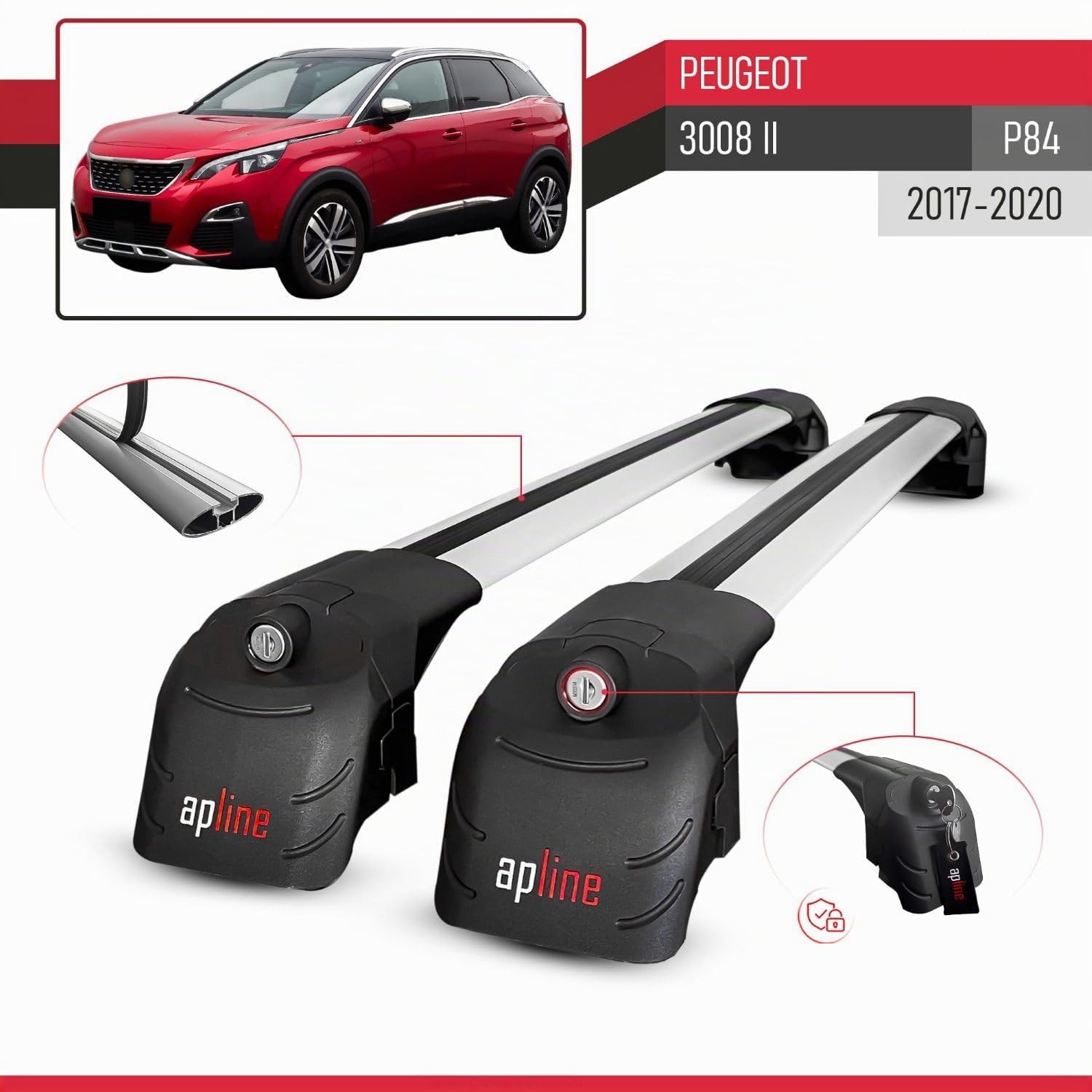 Compatible con Peugeot 3008 II (P84) Pre-Facelift 2017-2020 Modelo Ace-2 Barra de Techo Auto Portaequipajes Barras Transversales Gris Aluminio 2 Barras