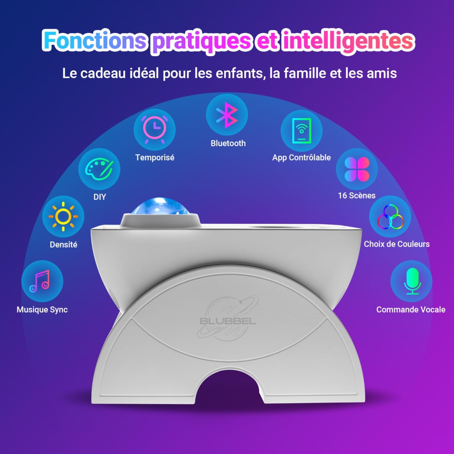 Blubbel LED Projecteur Ciel Etoile, Intelligent Veilleuse Projecteur, 3D Galaxy Projector Starlight, App-/Commande Vocale Compatible Alexa/Google/Wifi, Chambre Décorer, Lampe Veilleuse, Bébé, Enfants