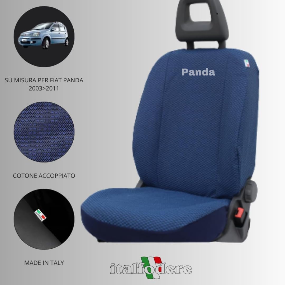 Italfodere - Accessori Auto - Coprisedili Auto Su Misura per Fiat Panda 2003-2011 II Serie - Anteriori e Posteriori - In Cotone - Facile da Installare - Fatti a Mano - Made in Italy - Azzurro 10