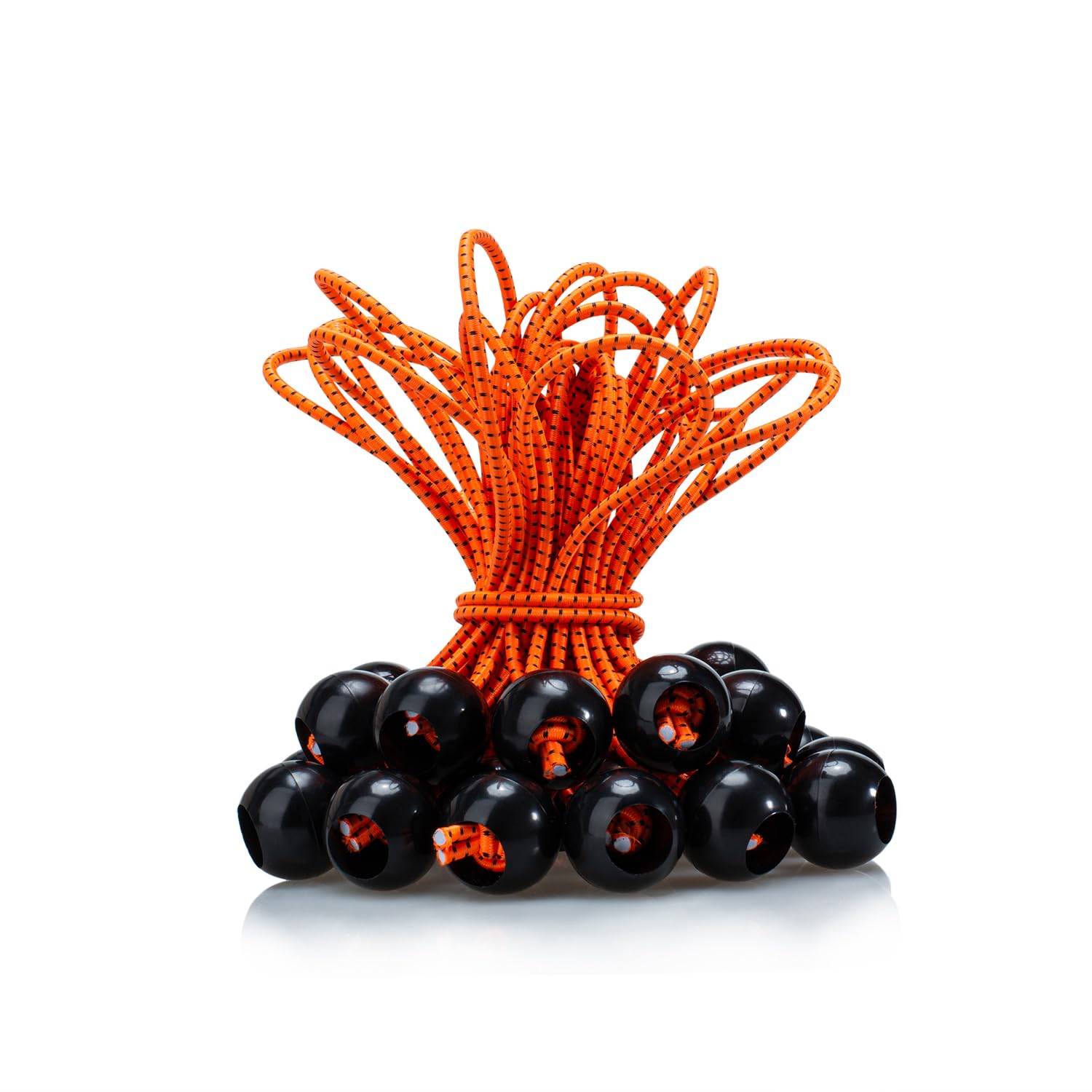 KoMe Vibrant Orange Elastic Cords - Multipurpose Bungee Ropes for Outdoor Tents and Gardening, High Visibility, 30-Pack