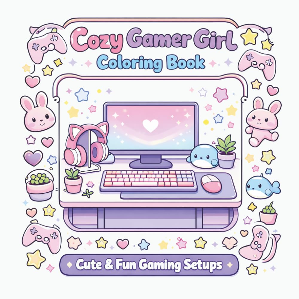 Cozy Gamer Girl Coloring Book: Cute Gaming Setups, Kawaii Rooms & Relaxing Desk Spaces to Color
