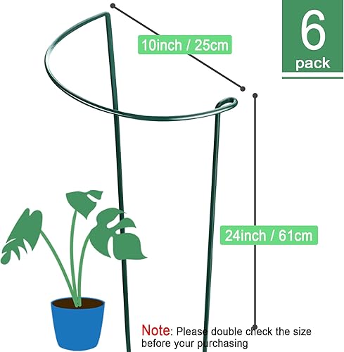 Miniatura 2 de HiGift - Juego de 6 estacas de plantas de 24 pulgadas, jaulas y soporte de medio anillo de 10 pulgadas de ancho x 24 pulgadas de alto de peonía 6
