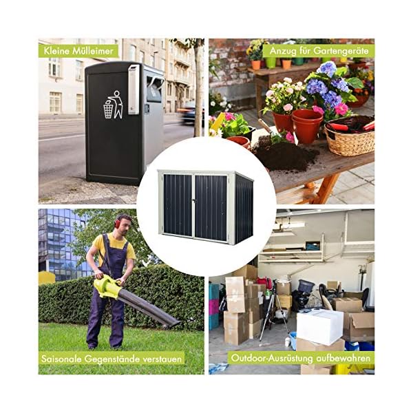 COSTWAY ✅ Mülltonnenbox für 2 Tonnen, Müllbox Stahl, Gartengerätebox abschließbar, Gartenbox Wasserdicht, Gartenschrank… – Bild 6