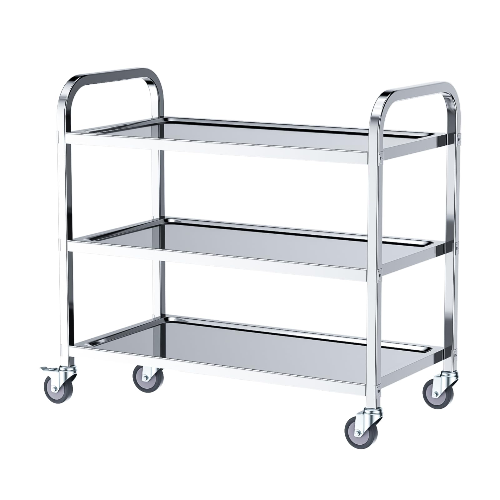 3-Tier Stainless Steel Kitchen Utility Cart, Large Rolling Catering Trolley with Locking Wheels 950×500×950MM, for Kitchen, Hotels, Restaurants