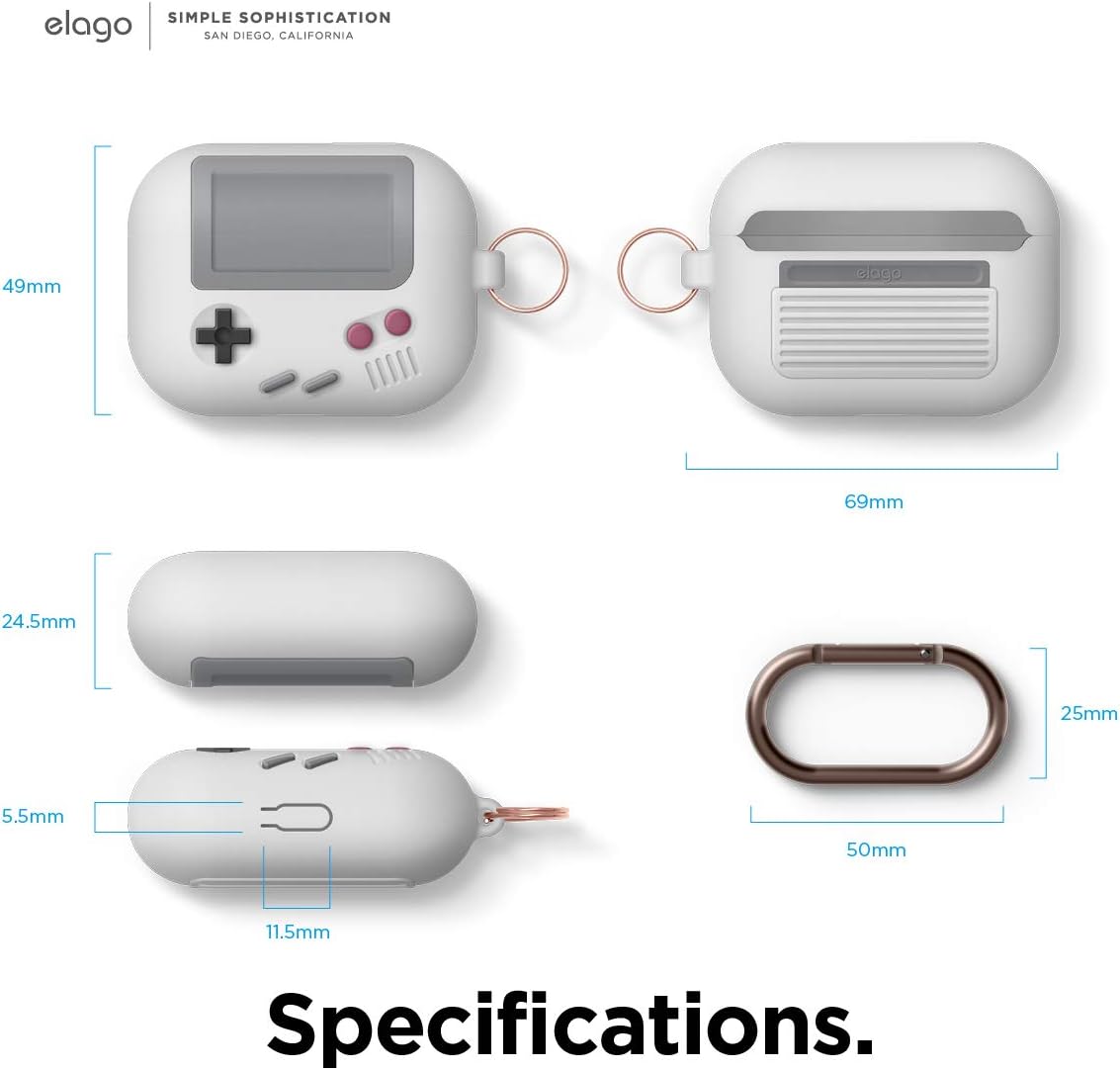 Discount 80% elago AW5 Compatible with Airpods Pro Case, Classic Handheld Game Console Design Case with Keychain, Durable Silicone Construction, MagSafe Compatible [US Patent Registered] [Light Grey]