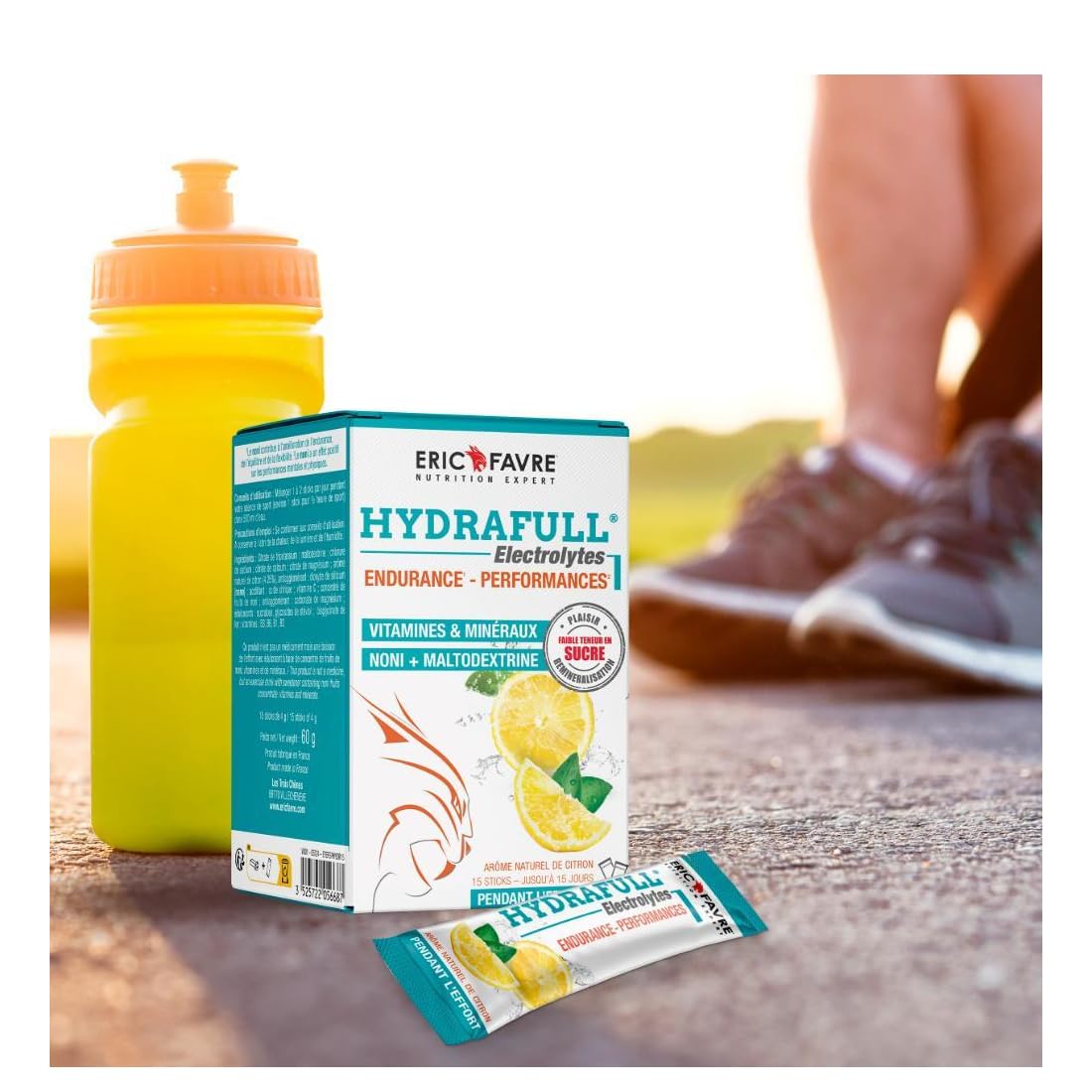Eric Favre Hydrafull Electrolytes – Elektrolytmischung mit Vitaminen, Noni-Extrakt & Zitronengeschmack, Zuckerfrei, Vegan, 12 Sticks à 4g