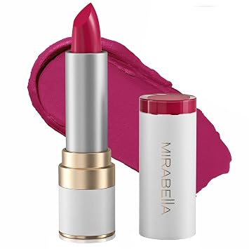Mirabella - Sealed with Kiss Full-Coverage Moisturizing Lipstick, Richly Pigmented, Creamy Lip Makeup, Hydrating Mineral-Based Lip Color with Antioxidant Vitamin E, Shine Shades - Fiercely Fuchsia