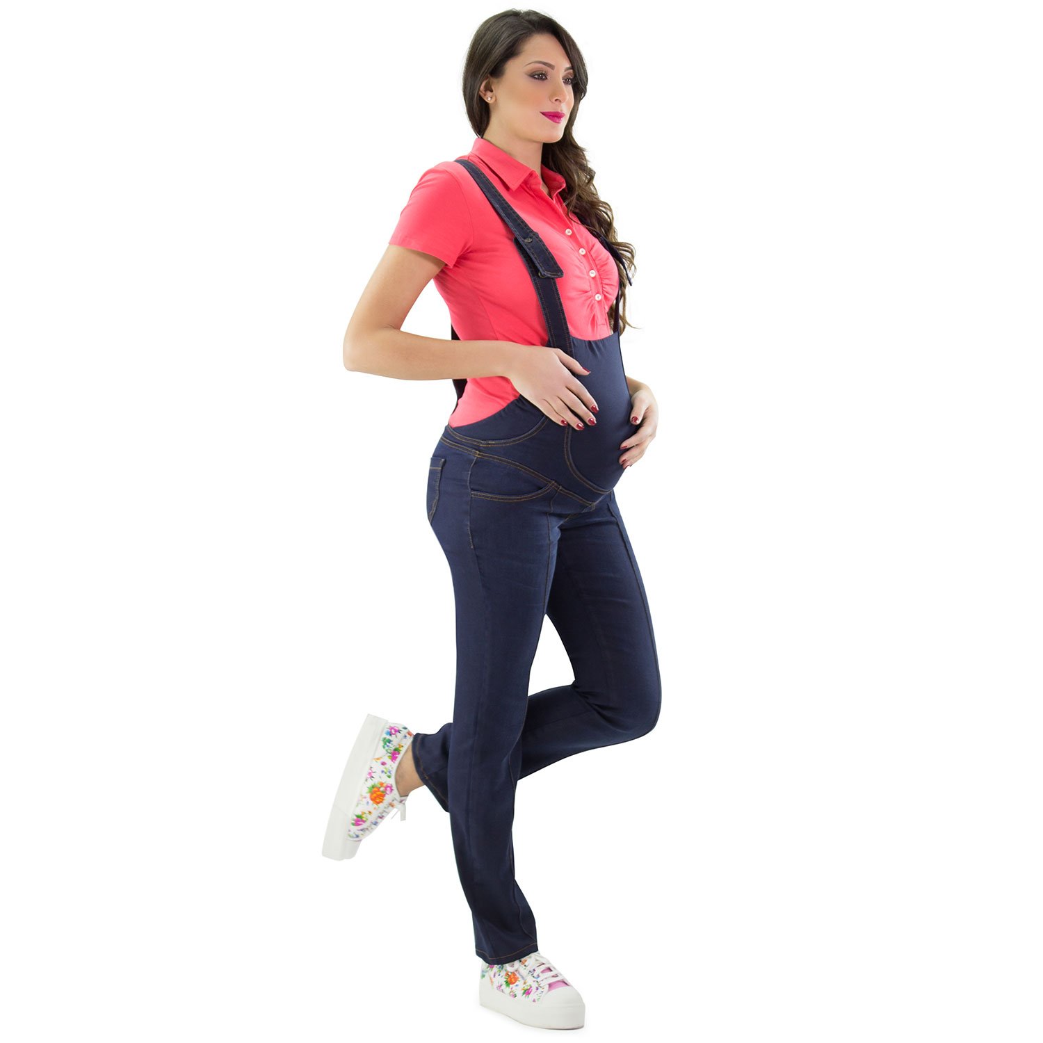Caserta - Salopette Premaman di Jeans con Fascia in Jersey, Lavaggio Deluxe, vestibilità Regular - Made in Italy