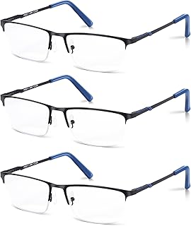 M.A.K 3pcs Reading Glasses Men, Metal Blue Light Blocking Readers, Spring Hinge Computer Readers Eyeglasses