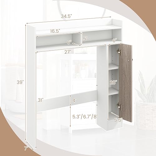Miniatura 3 de Tangkula Gabinete de almacenamiento sobre el inodoro, ahorro de espacio de baño independiente con 2 estantes ajustables, 2 estantes abiertos y 1