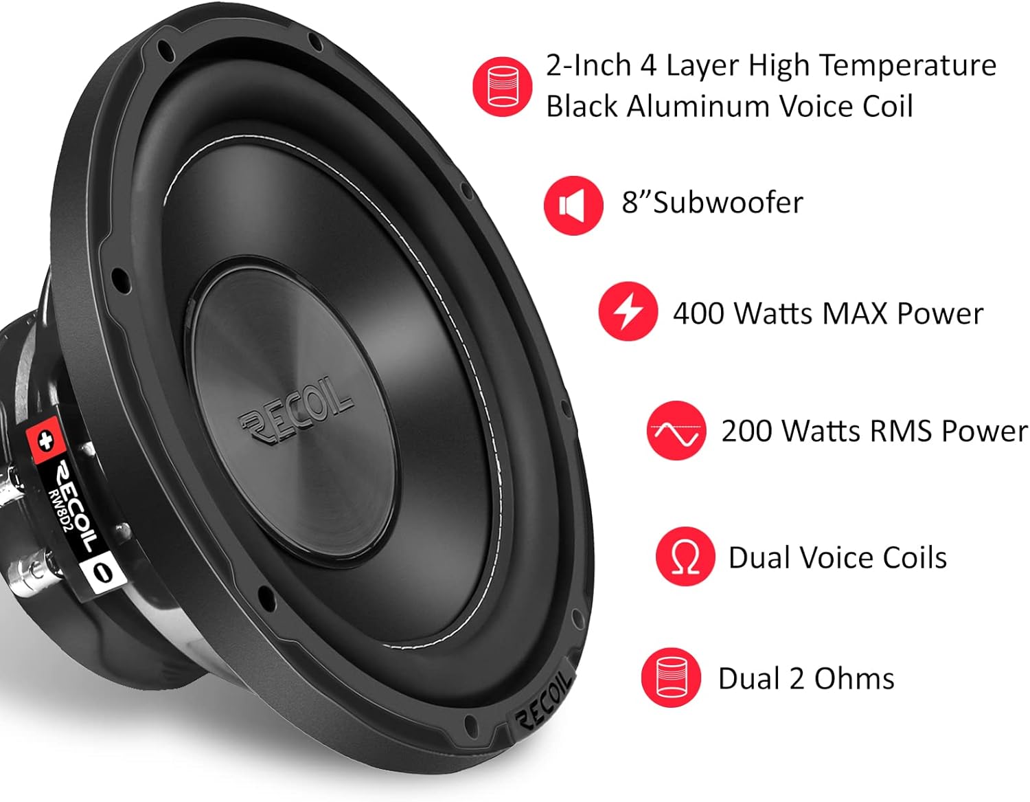 RECOIL RW8D2 Echo Series 8 Inch 400 Watts Power Dual 2 Ohm Voice Coil