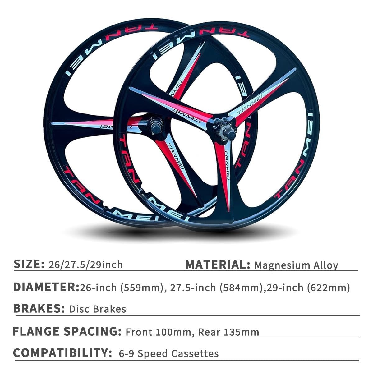 26/27,5/29" Ruote Mountain Bike In Magnesio 3 Raggi Freno A Disco 100/135mm