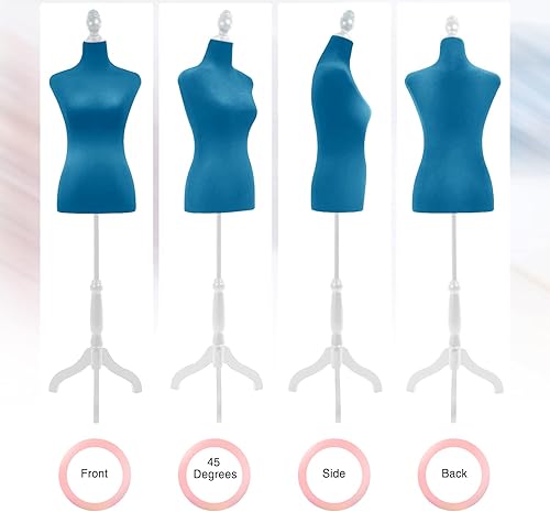 Miniatura 4 de Cuerpo de maniquí femenino con soporte de trípode de madera, 50-63 pulgadas, forma de vestido portátil y ajustable para coser, exhibición de ropa,