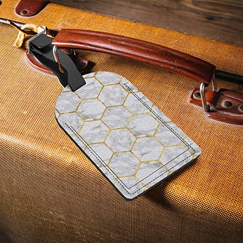 Etiqueta de bagagem de viagem para mala, azulejos de mármore, ouro, geométrico, couro de poliuretano
