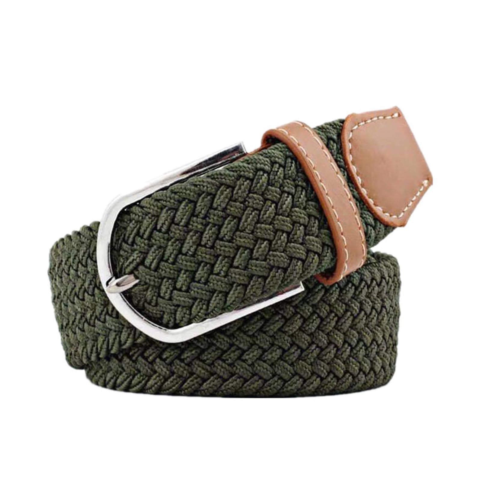 Leekcol Men's braided belt with metal buckle, perfect for jeans and casual wear (Green, 130cm)