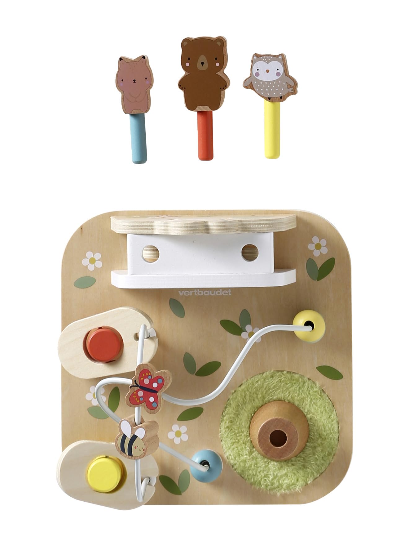 Planche D'activités En Bois Vertbaudet Avec Ardoise Magique - Jouet D'éveil Pour Bébé 10 Mois+ - Labyrinthe, Bouliers, Engrenages, Miroir