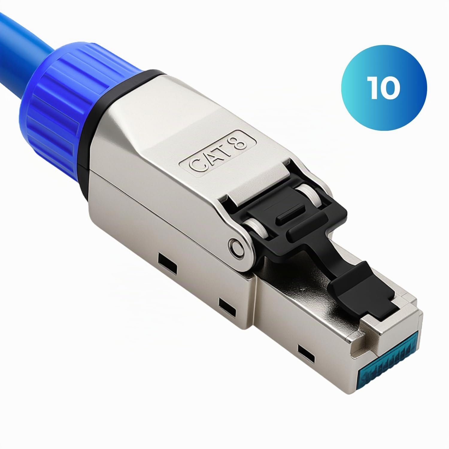 Lot de 10 fiches RJ45 CAT 8 – Fiche réseau sans outil pour Ethernet, câble de pose et câble réseau | Compatible Gigabit, STP blindé, 40 Gbit/s, contacts plaqués or