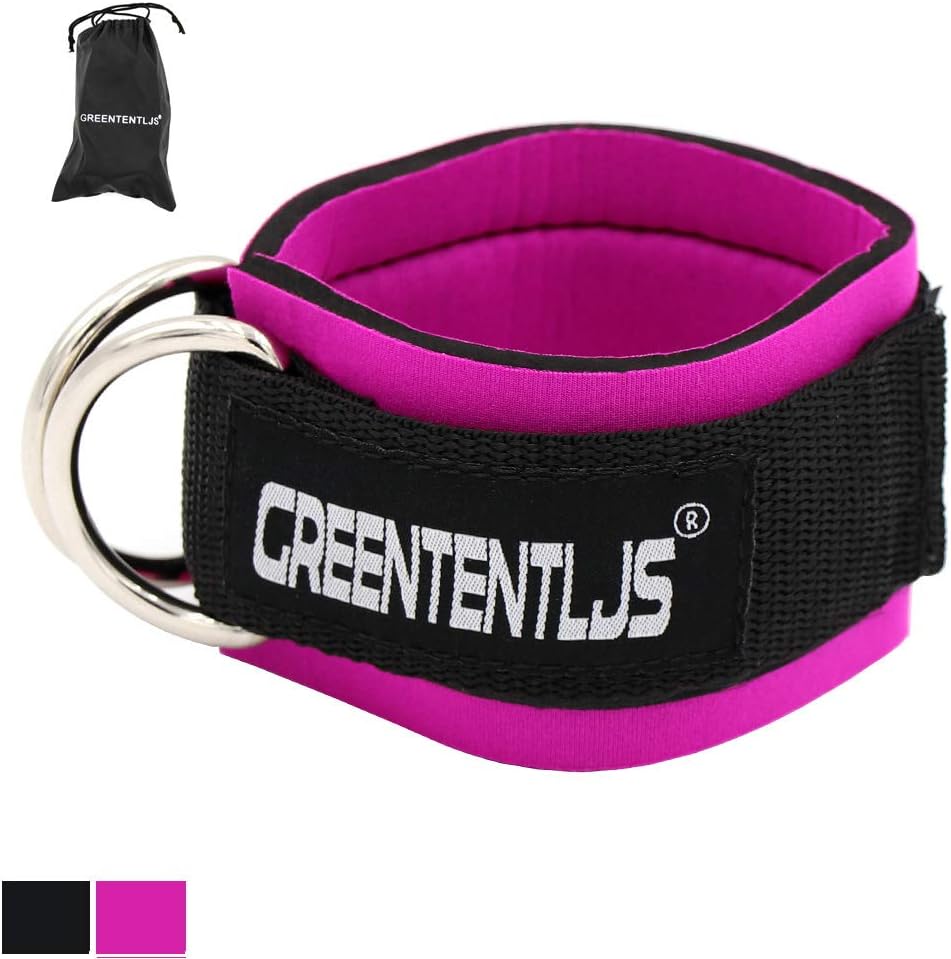 Greententljs Gym Padded Ankle Strap for Cable Machines - Double D-Ring Ankle Cuffs Attachment Workout for Leg and Glute Kickbacks, Hip Abductors, Lunge Exercises (1 Pack Rose-Pink)