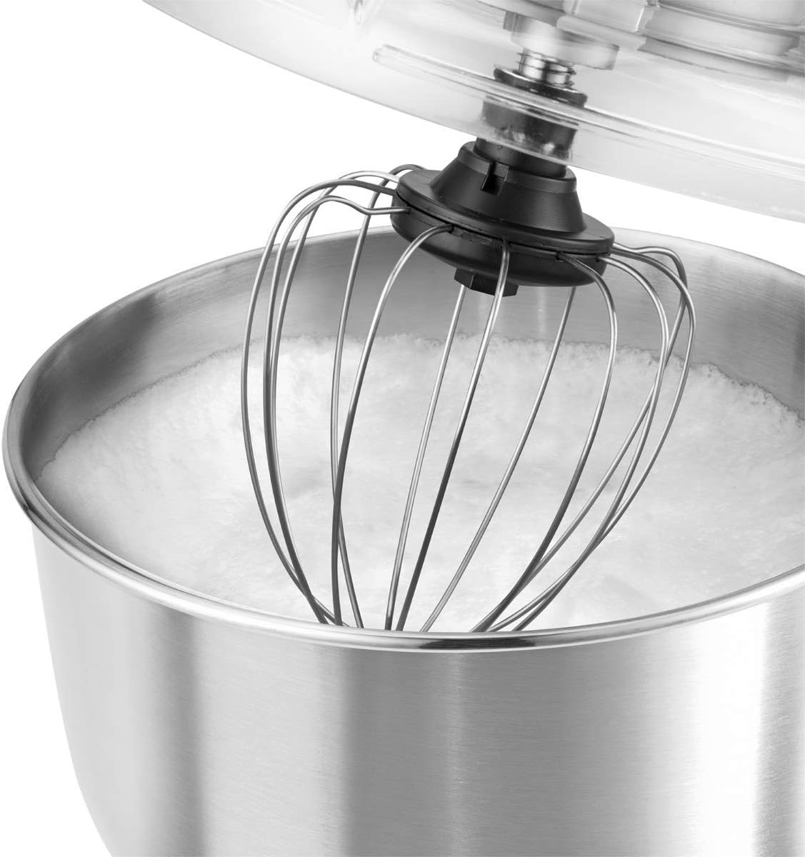 Whisk attachment whipping ingredients in the bowl