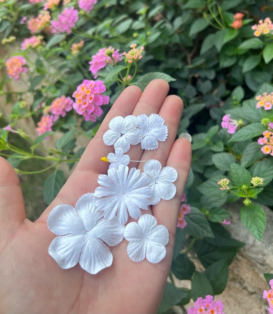 100 Pcs Handmade Mixed Flowers Mulberry Paper Flowers 18 mm - 1.5 Inch Scrapbooking Wedding DIY Craft Supplies Card. (Mixed Flowers White..) - Image 3