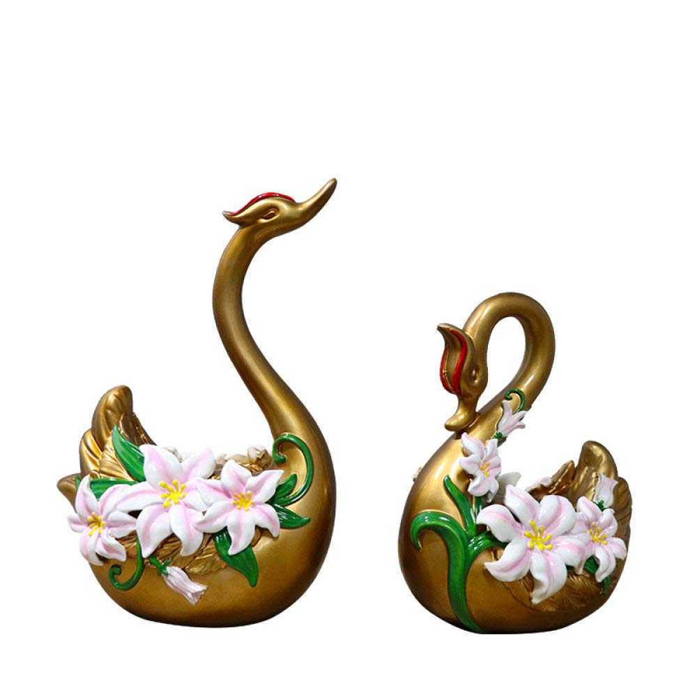 Statue de cygne en résine dorée lot de 2 figurines pour décoration de maison