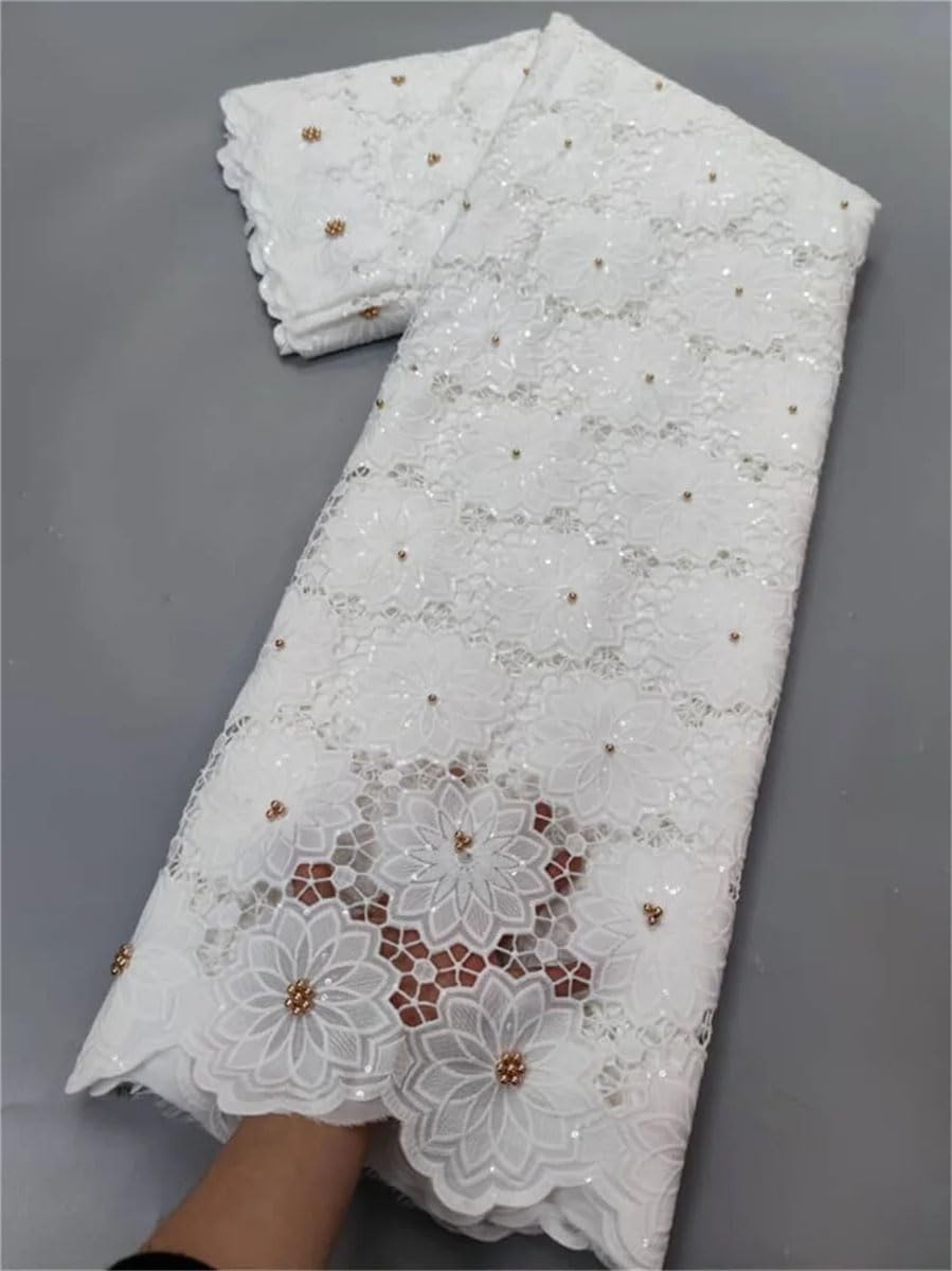 Tessuto di pizzo africano 100% cotone svizzero voile pizzo con perline tulle nigeriano paillettes stile popolare Dubai