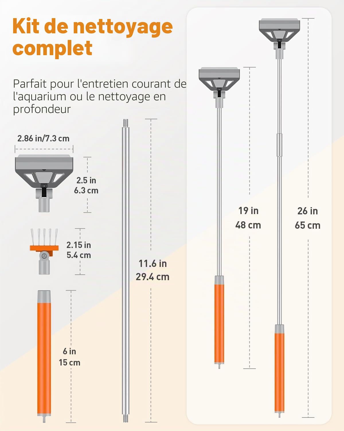 Pawfly Grattoir à Algues pour Aquarium 2 en 1, 66cm Nettoyeur vitre Aquarium avec Brosse & 5 Lames Acier Inoxydable, Outil de Nettoyage pour Aquariums Récifaux, Plantés et Bassins à Poissons