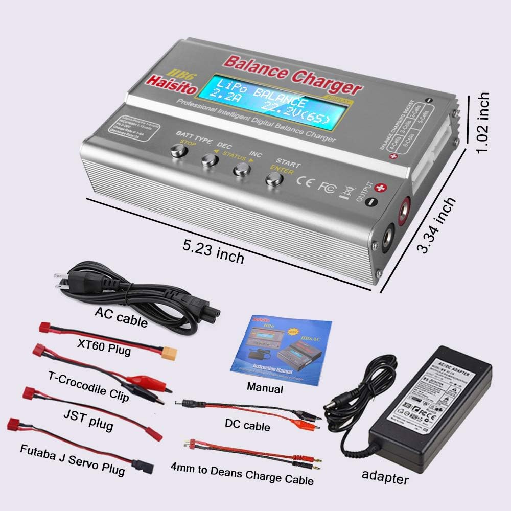LiPo Battery Charger RC Discharger Digital Battery Pack Balance Charger with Connectors Power Supply for 1S-6S LiPo/Li-Fe/Li-ion 1S-15S NiMH/NiCD Batteries : Toys & Games