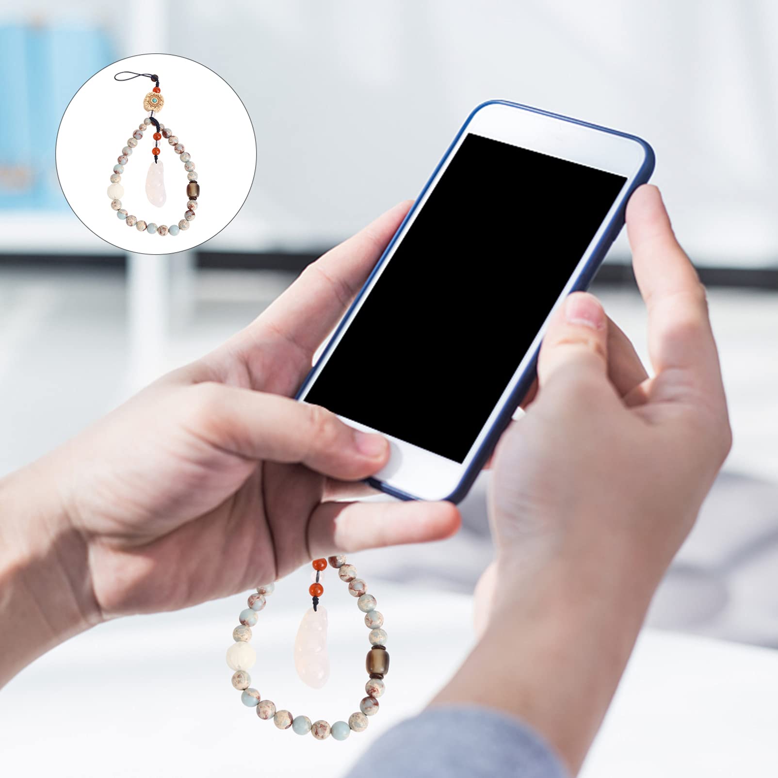 Uonlytech Cadena De Telefonía Móvil Correa Para Celular Correa De Muñeca Del Teléfono Encanto De Teléfono De Plata Encanto Del Teléfono Móvil Teléfono Retro Piedra Shoushan