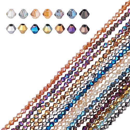 AHANDMAKER 1400 Uds Cuentas de Cristal Facetadas Chapadas En Arcoíris de 4 mm con Orificio de 1 mm para Pulsera, Collar, Fabricación de Joyas, 14 Colores
