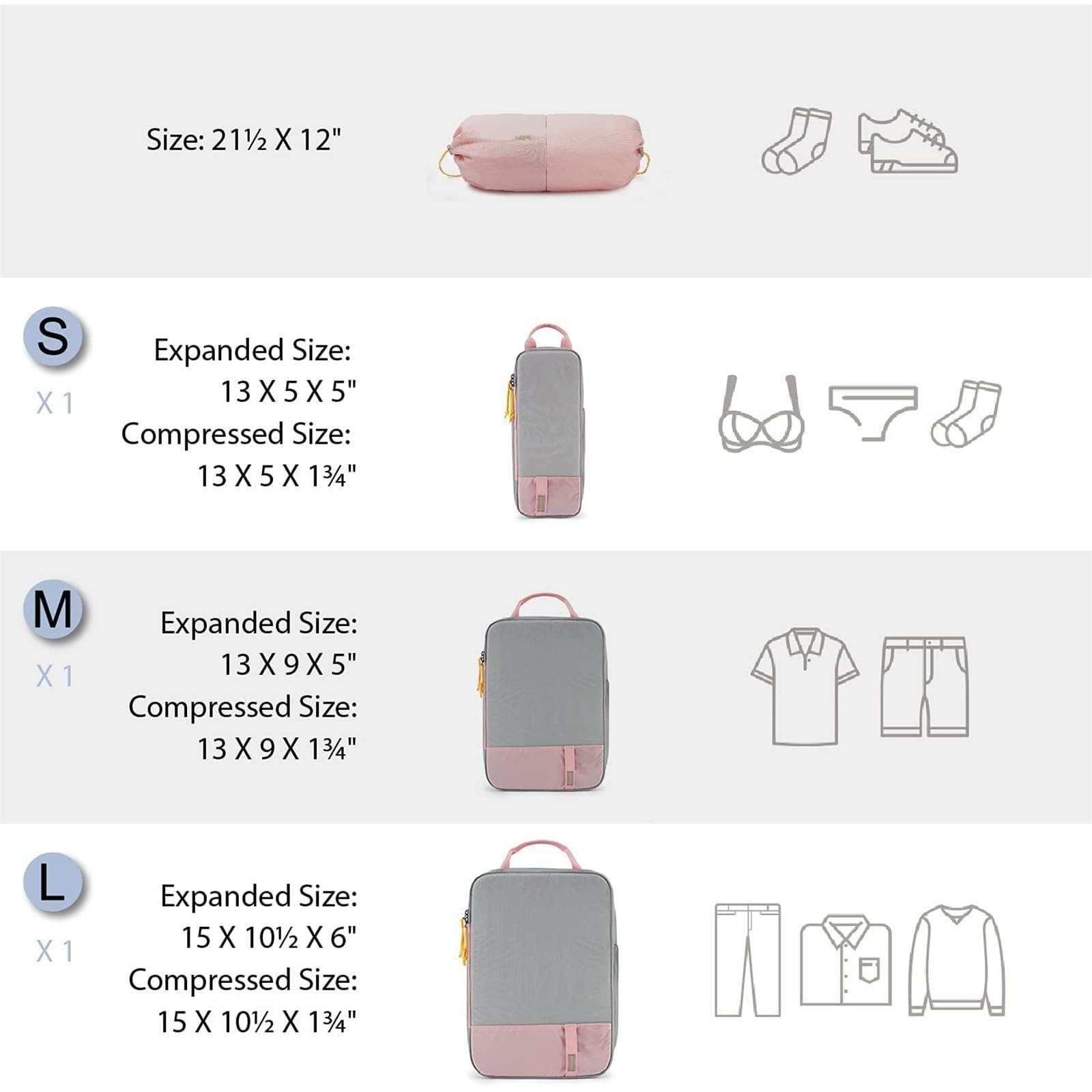 Set Di Cubi Da Imballaggio A Compressione Con Porta Etichette – Organizer Per Valigia 4 Pezzi (Rosa), Impermeabili, Per Viaggiare Senza Spazio Sprecato - 3