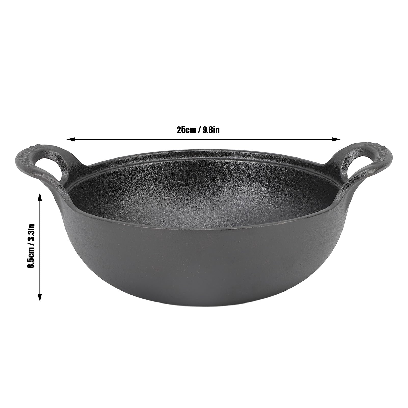 Tissting Wok de hierro fundido con tapa de madera, sartén de base plana sin recubrimiento con 2 manijas para vapor de parrilla salteada, adecuada para todas (25 cm)