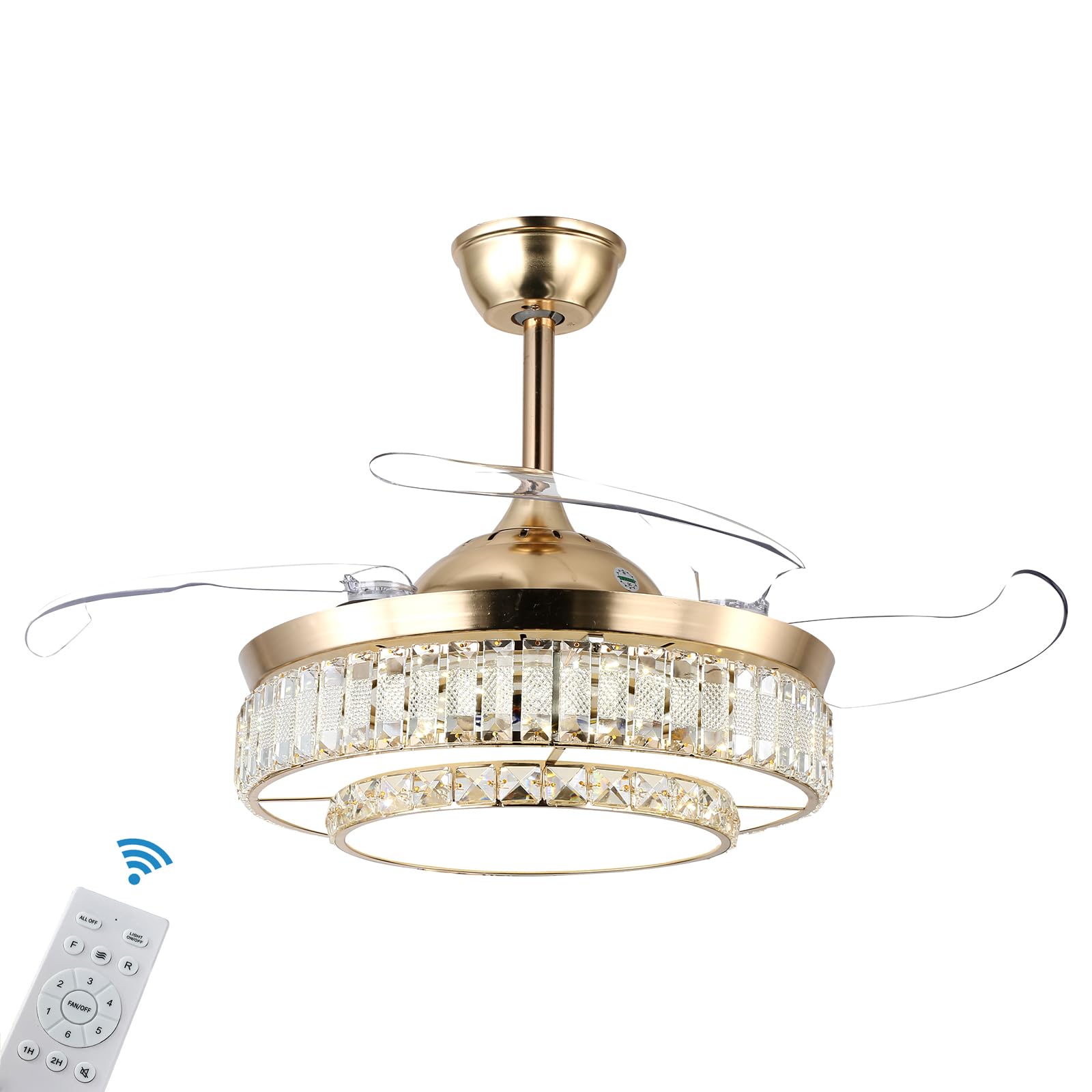 Photo 1 of NOVFLAM 48 Inch Retractable Ceiling Fans with Lights and Remote,tri-Color temperatures LED,Indoor Ceiling Fan with 4 Blade for Patio Living Room, Bedroom, Office, Summer House, Etc Model 12 48 inch