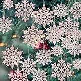 36 Pack Plastic Rose Gold Snowflake Ornaments Christmas Winter Decorations, Hanging Snowflake Decorations for Winter Wonderland Christmas Tree