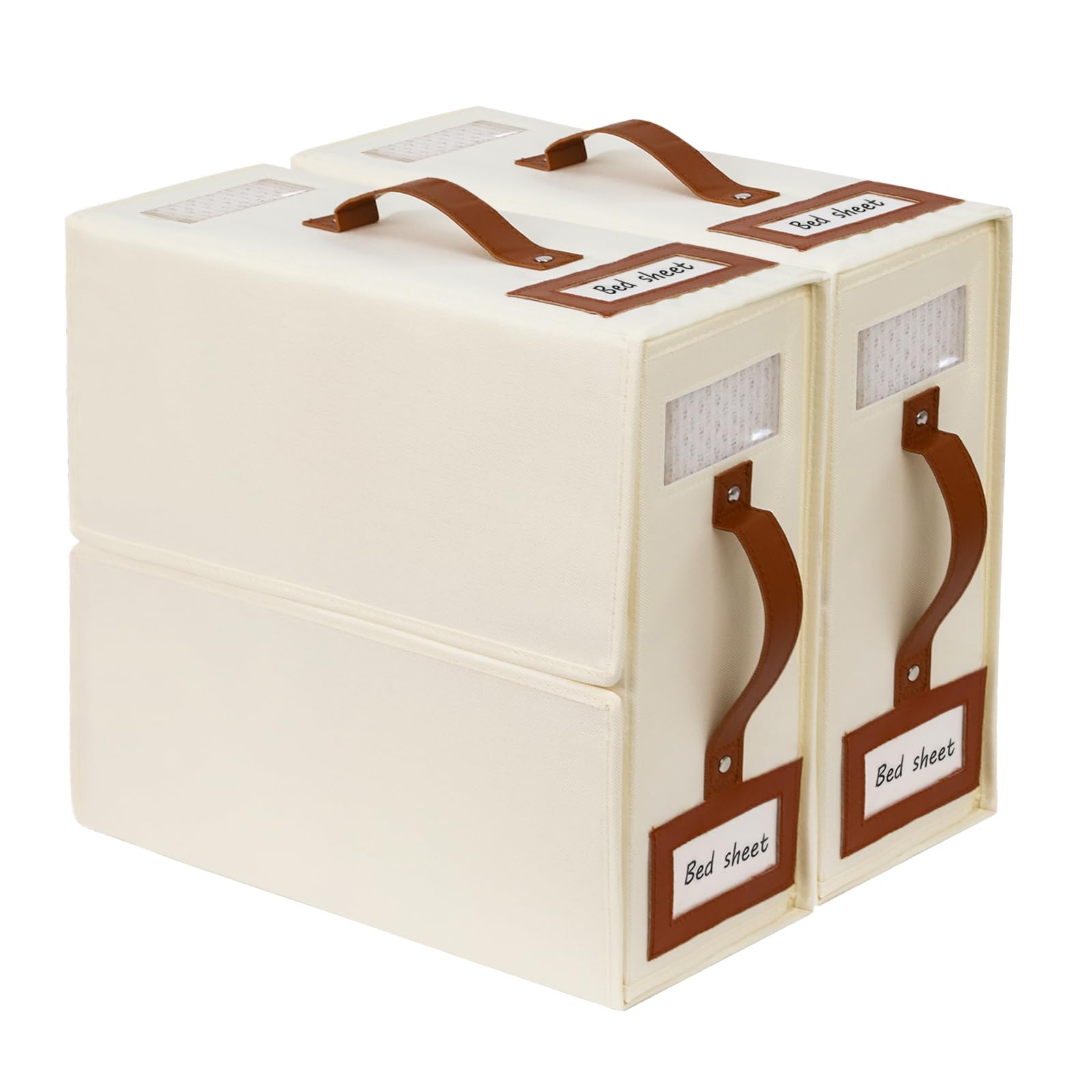 XIAPIA Sac de Rangement pour Linge de Lit - Pliable avec Poignées, Fenêtres de Visualisation et Étiquettes - Lot de 2