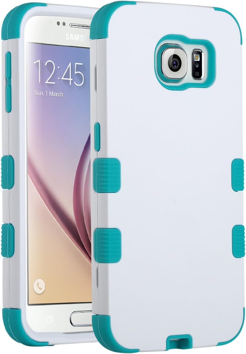 ULAK Galaxy S6 Case, S6 Case - 3 in 1 Comb Hybrid Shock Resistant Hard PC & Silicone Rubber Case Protective Cover for Samsung Galaxy S6 (White/Blue)