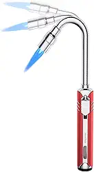 Isqueiro de butano, acendedor longo, recarregável, ajustável, acendedor à prova de vento, flexível, com janela de combustível visual, maçarico de sopro para fogão, churrasqueira, lareira, acampamento