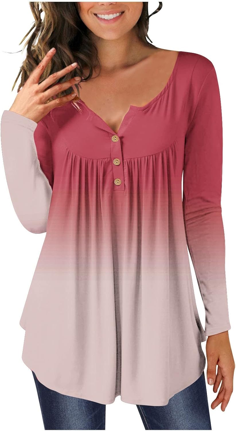 JJHAEVDY   2022 Womens V-Neck Button Pleated T-Shirts Fall Winter Long Sleeve Tunic Tops Vneck Loose Dressy Blouses : Clothing, Shoes & Jewelry