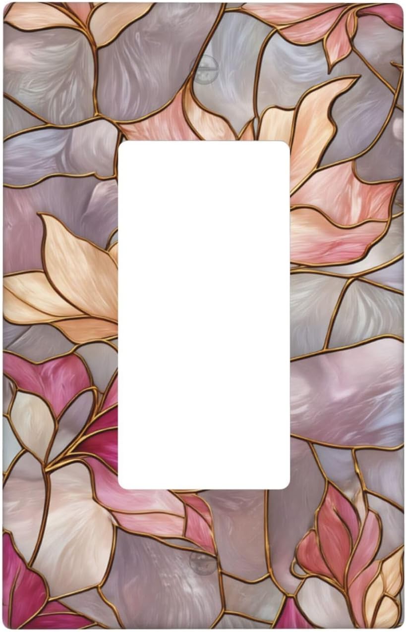 Stained Glass Purple Flowers Single Rocker Light Switch Cover Plate Decorative Wall Plates, 1 Gang Switch Plates And Outlet Covers 2.7" X 4.4" For Bedroom Bathroom Kitchen Home Decor