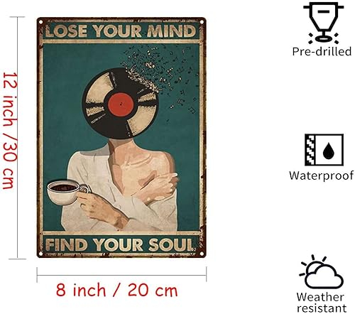 Miniatura 2 de YLUYINOM Cartel de metal de estaño "Lose Your Mind Find Your Soul", póster de música de café, sin marco, 8 x 12 pulgadas, pintura de estaño