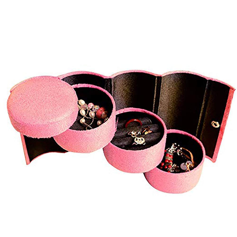 Caja Joyero, Joyero para Mujer con Compartimentos de 3 Niveles, Mini joyero Enrollable de Viaje, Soporte R, Caja de Almacenamiento de Joyas, Accesorios STOR (Rosa)