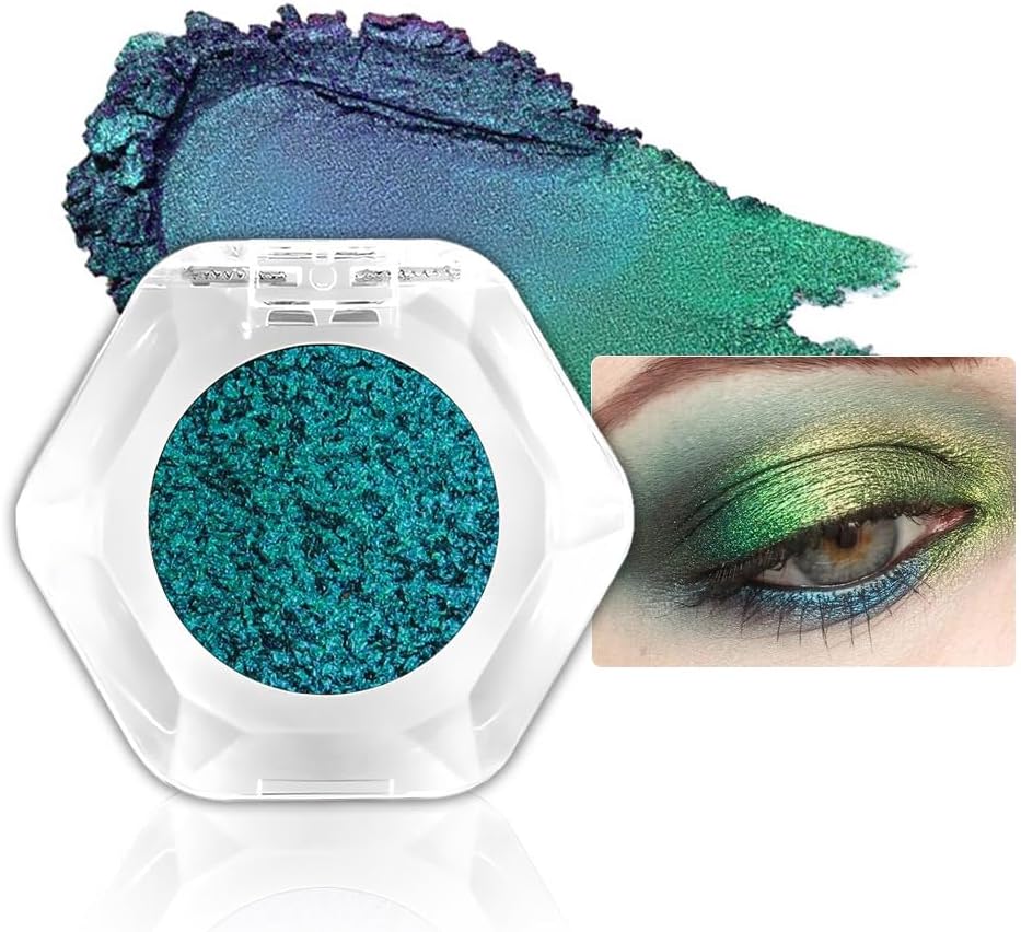 evpct Green Teal Shimmery Eyeshadow Palette, Teal Glitter Loose High Pigment Shimmer Metallic Rainbow Eyeshadow Makeup Pallet, Green Holographic Multichrome Eyes Highlighter 10#