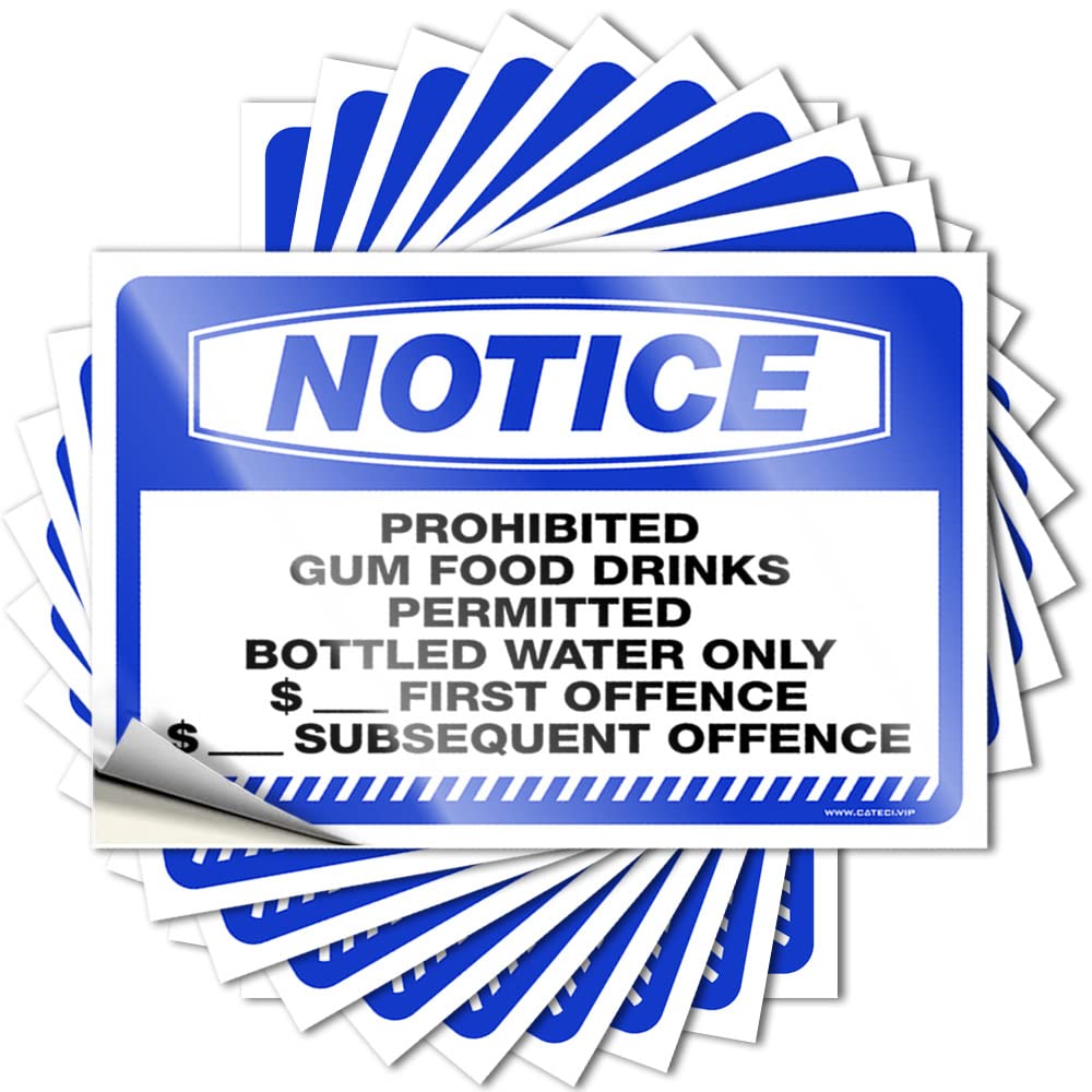 Decals for Cars Notice Prohibited Gum Food Drinks Permitted Bottleds Stickers 10 Pcs Car Decal Stickers Car Sticker(12X18CM)