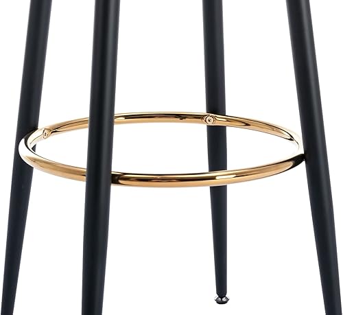 Miniatura 5 de Kmax Juego de 2 taburetes de bar de 26 pulgadas, modernos taburetes de bar de metal con reposapiés dorado, asiento de terciopelo para isla de cocina