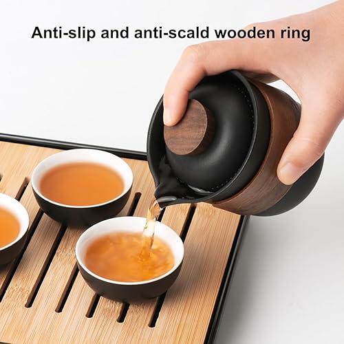 Miniatura 6 de Juego de mini tetera de cerámica de viaje, tetera china de Kung Fu, 1 olla 3 tazas de té de porcelana con bolsa portátil para el hogar, picnic al