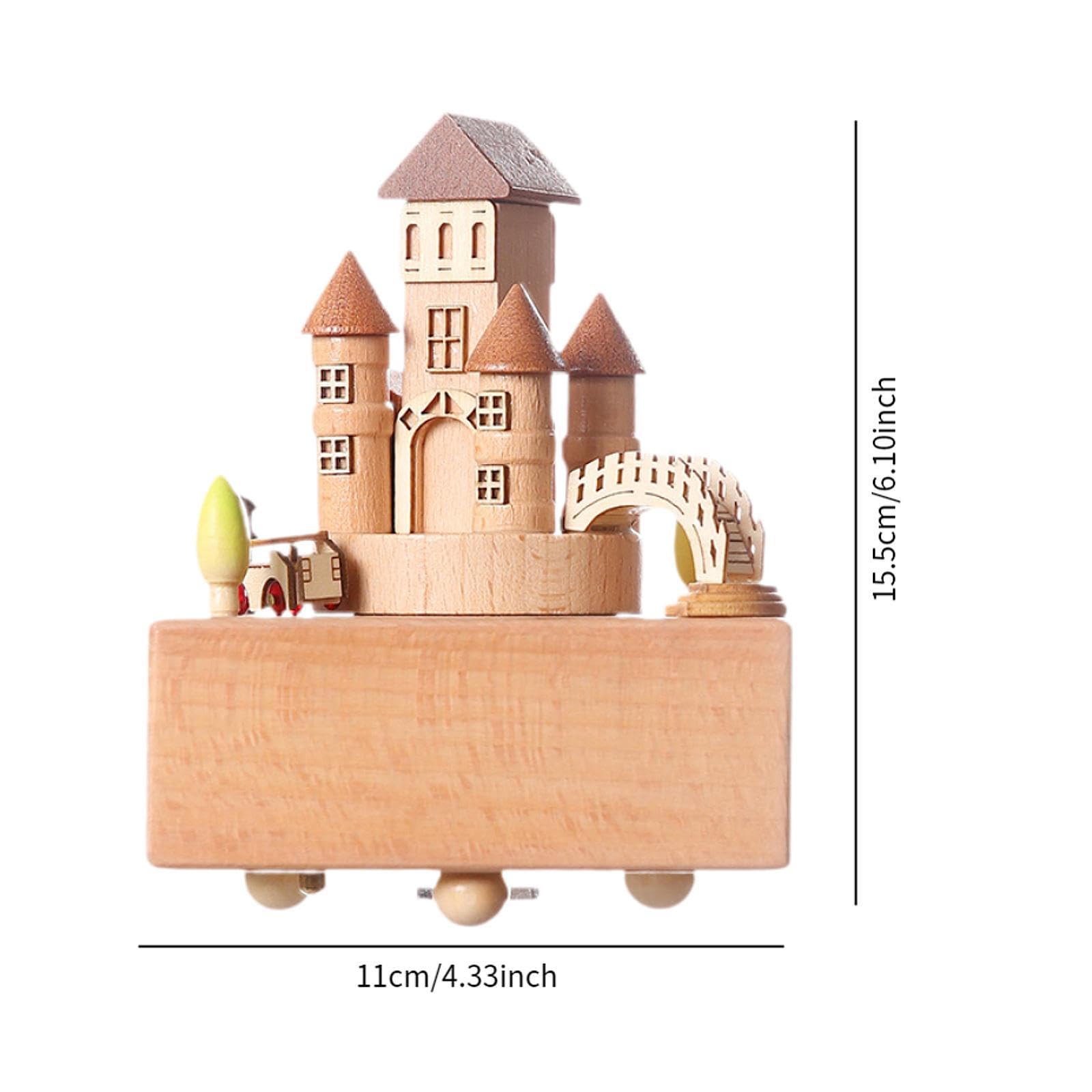 Milageto Caja de Música Giratoria, Regalos, Artesanías, Reproduce Música, Adorno de Madera Versátil, Diseño de Castillo