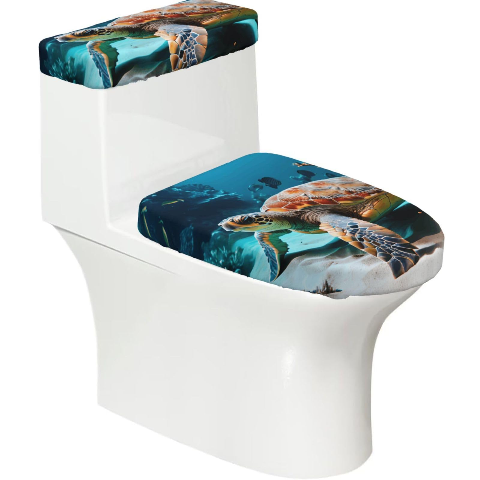 Flghjnbjn Black Sea Turtle Printed Toilet Tank And Lid Cover Set Of 2 For Most Bathrooms, Fits Elongated Round Toilets