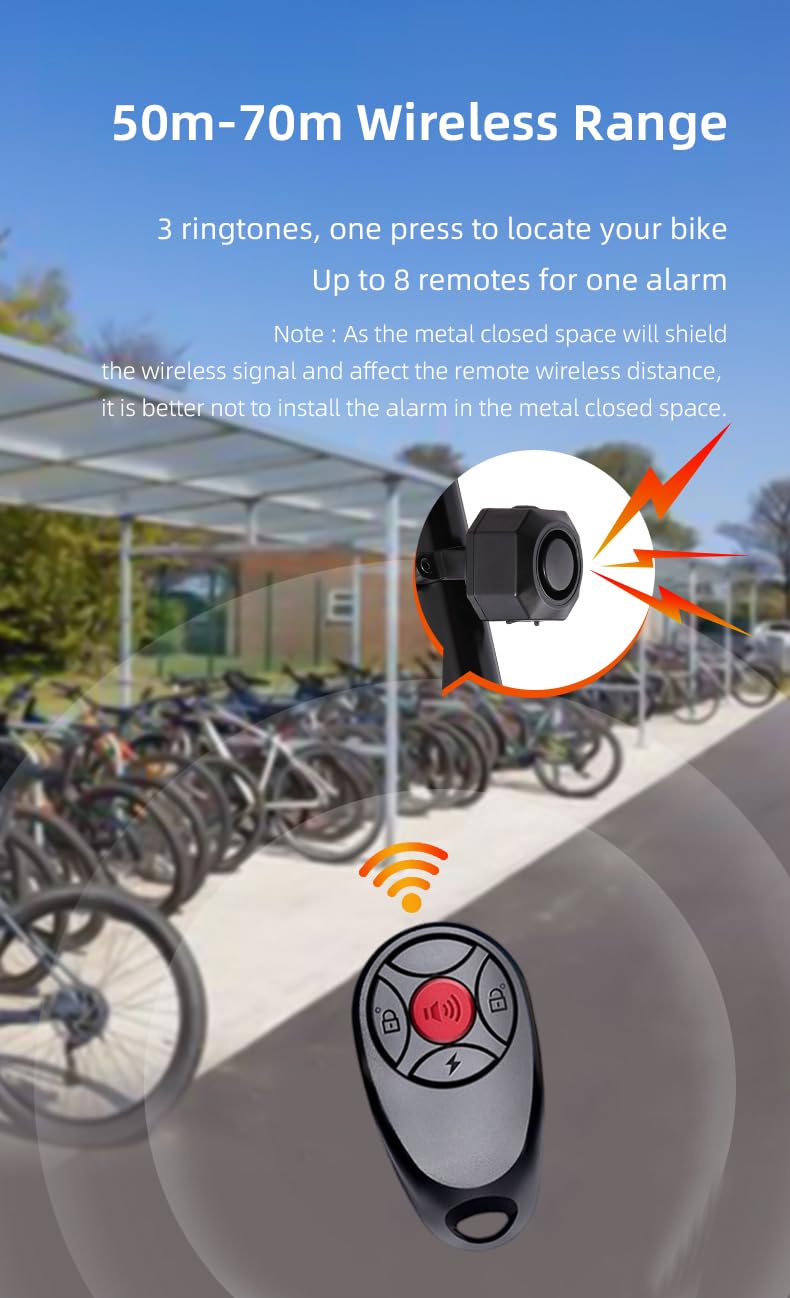 TKMARS 110dB Allarme per Bici con Telecomando, Allarme Antifurto Con Telecomando Per Bicicletta, Moto o Monopattino Impermeabilità IP65 Antiurto per Auto 2 in 1 con Luce,Ricarica USB-C
