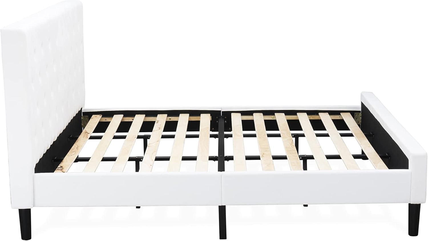 East West Furniture NL19K-1HI14 2 Piece Bedroom Set - King Size Button Tufted Bed - Linen white Velvet Fabric Upholstered Headboard and an Urban Gray Finish Nightstand