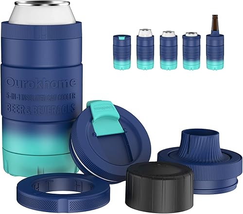 Ourokhome Vaso térmico para latas, 5 en 1, de acero inoxidable, para latas delgadas y regulares de 12 onzas y 16 onzas y botellas de cerveza, a
